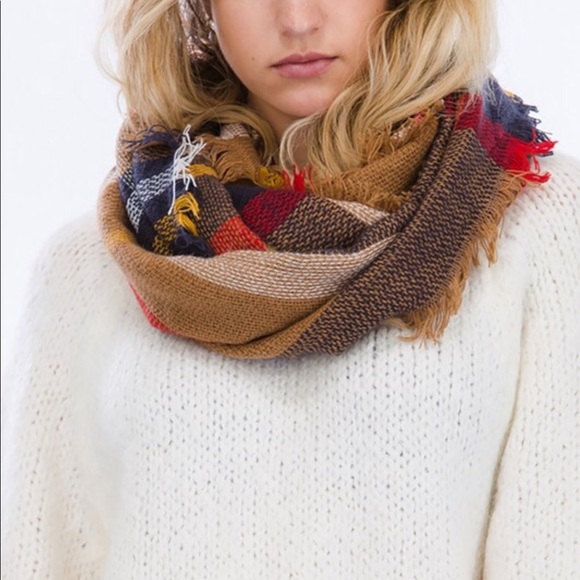 Kristi Dark Taupe Plaid Infinity Scarf - Picture 2 of 3